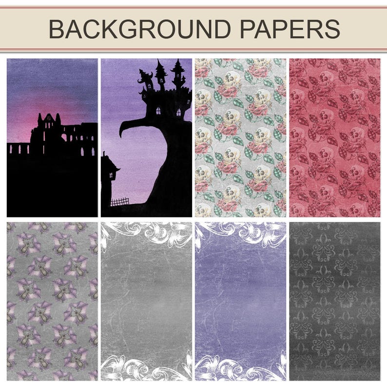 Gothic Digital Scrapbook Kit Papers Watercolour Card Etsy