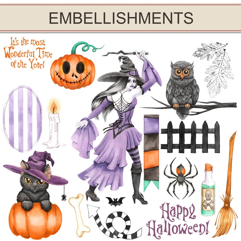 Download Halloween digital scrapbook kit. Card making clipart ...