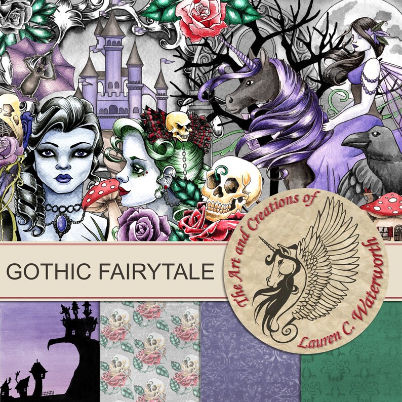 Gothic Digital Scrapbook Kit Papers Watercolour Card Etsy