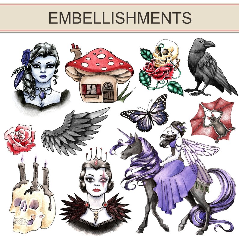 Gothic Digital Scrapbook Kit Papers Watercolour Card Etsy UK