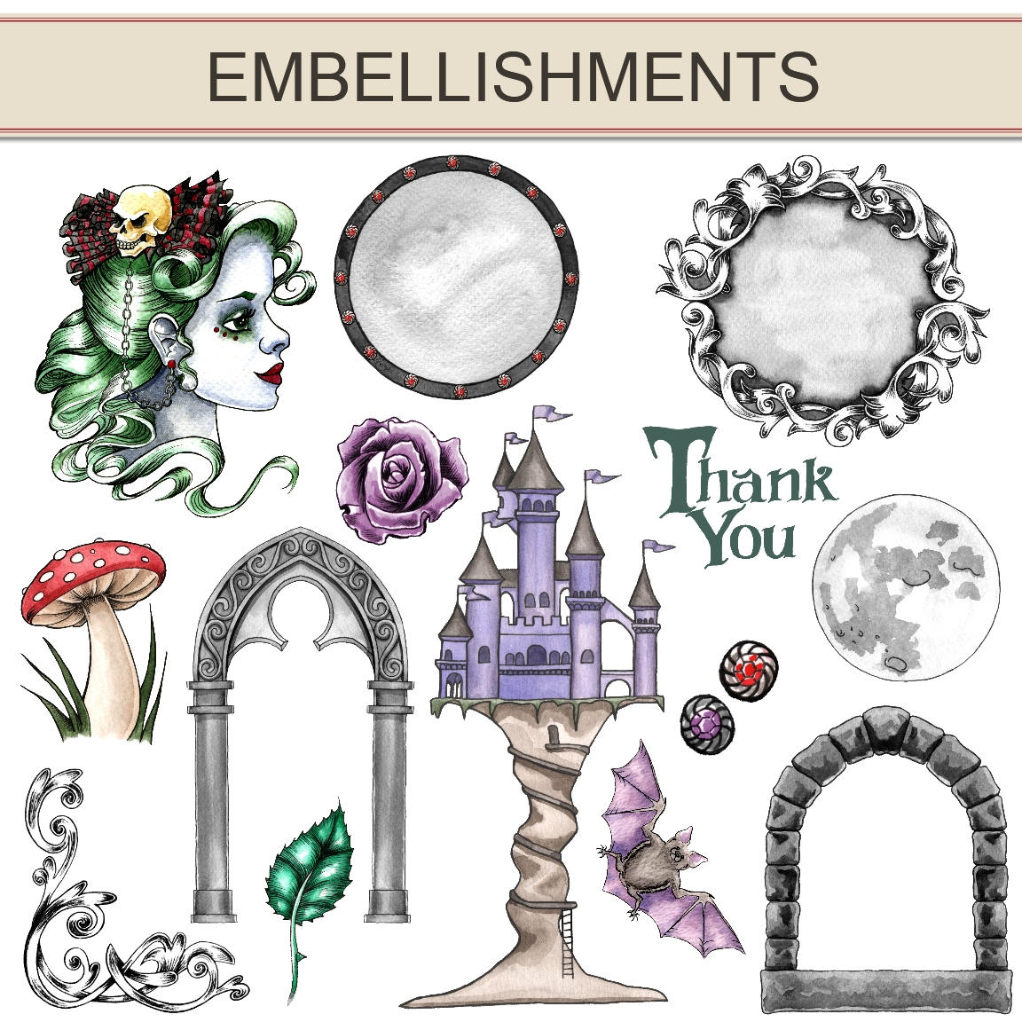 Gothic digital scrapbook kit papers Watercolour card Etsy