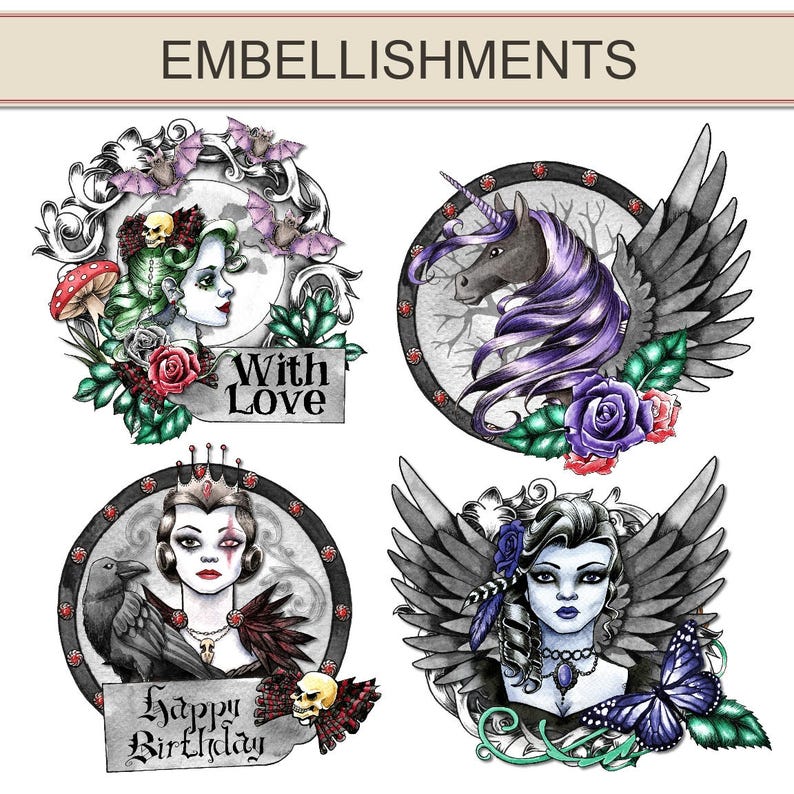 Gothic Digital Scrapbook Kit Papers Watercolour Card Etsy UK