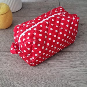 Quilted polka dot cosmetic bag, makeup travel purse, case