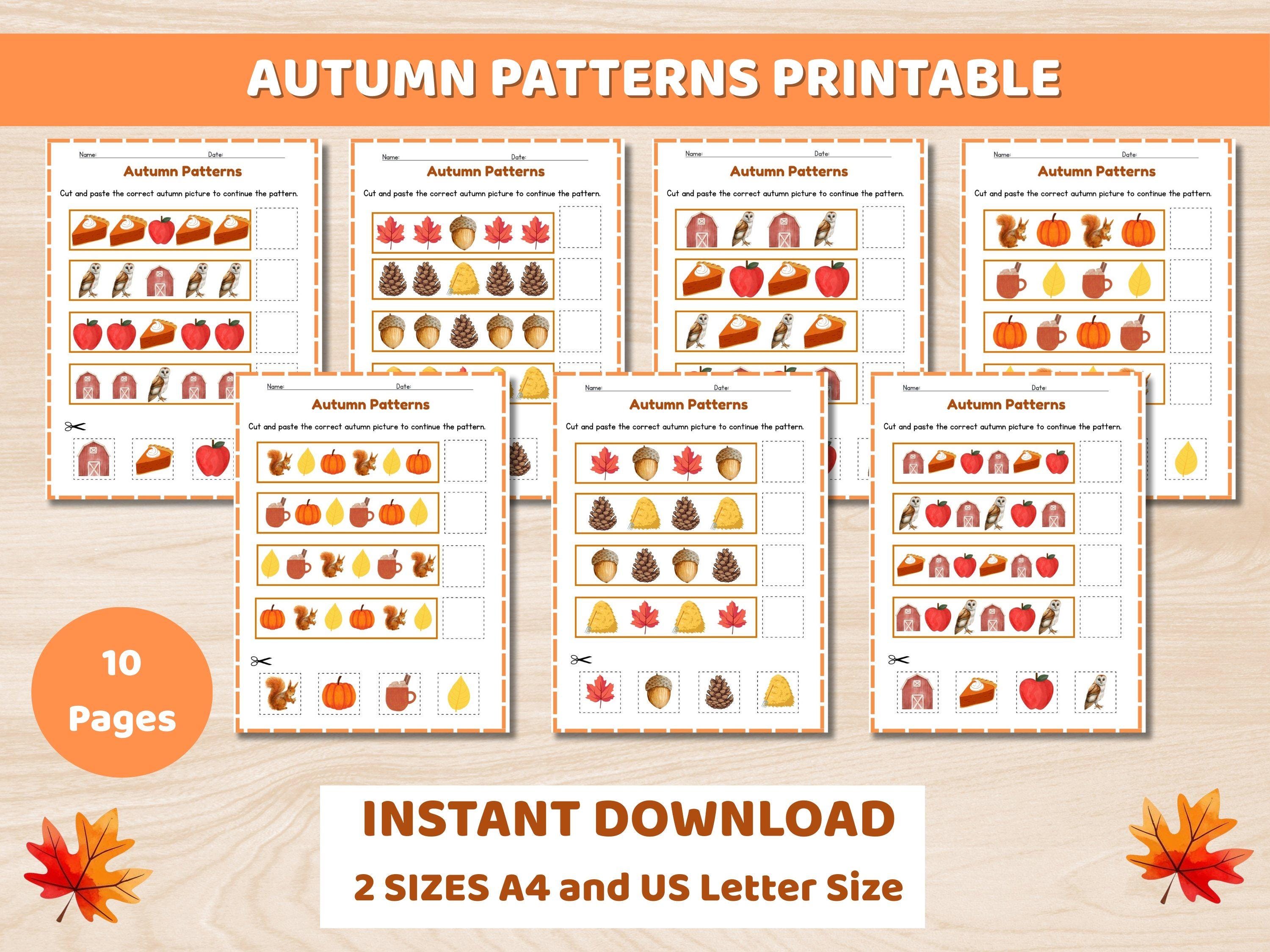 Autumn Pattern Worksheets, Preschool Printable Activity (digital ...