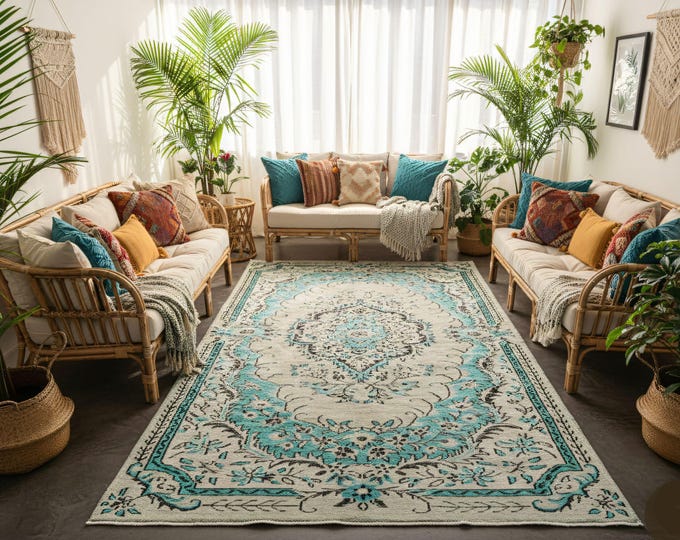 Handmade Vintage Turkish Area Rug – 100% Handwoven Wool & Cotton, Organic  Natural, Unique 6x9.6 ft – One of a Kind, Bohemian Rug