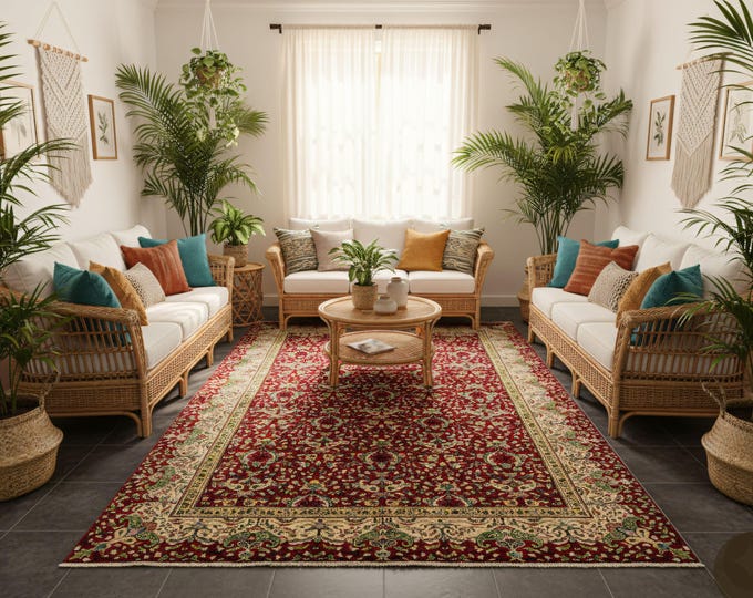Unique 100% Handwoven Turkish Rug – One of a Kind Turkish Area Rug – Handmade, Organic Wool & Cotton, Living Room Decor - 6.5x9.6 Feet Rug