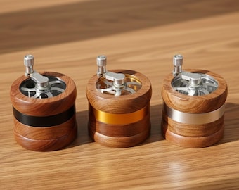 Wood Walnut Grinder – Four-Layer 67mm Aluminum Alloy Tobacco Shredder, Wooden Herb Crusher, Durable Handmade Smoking Organizer Set