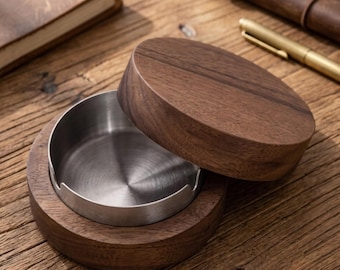 Walnut Wooden Ashtray – Solid Wood Minimalist Home & Office Decor, Durable Handmade Smoking Accessory Stylish Desktop Ornament