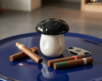 Mushroom-Shaped Ceramic Ashtray with Lid | Windproof Smoking Tray with Grooved Rim | Minimalist Desktop Decor for Home and Office