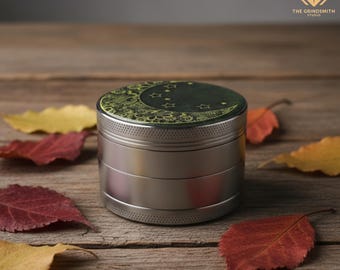 Crescent Moon Herb Grinder – Celestial Spice Crusher with Catcher, Cute Whimsigoth Witchy Accessory – Metal Zinc Mill, Unique Gift for Her