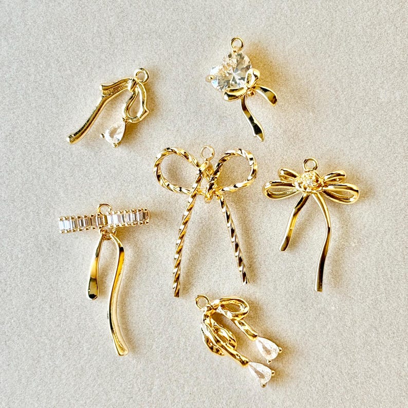 Gold Bow Charms for Jewelry Making | Journal Charms Cute Ribbon Pendant ...