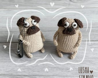 Crochet Pug Keychain | Amigurumi Dog Bag Charm, Pug Lover Gift, Worry Pet for Stress Relief, Cute Car Mirror Accessory