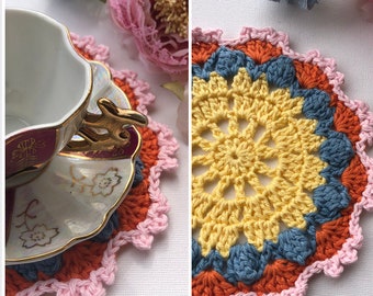 2 Coasters Set - Real Crochet  Yellow "Attained DREAMS"   Coasters-Pack of 2