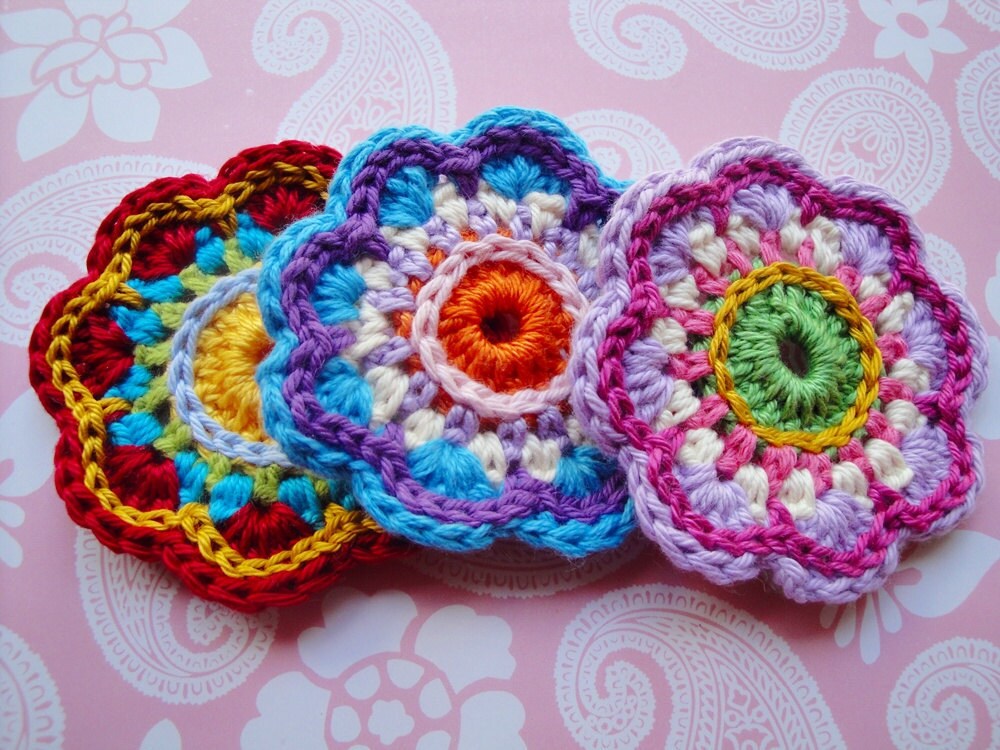 Set of 6 Crochet Flowers Etsy