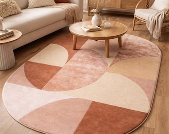 Modern Geometric Round Rug, Hand Tufted Wool Rug, Abstract Neutral Area Rug, Scandinavian Living Room Rug, Soft Plush Bedroom Carpet