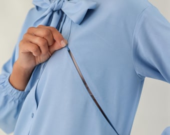 Camisa de lactancia con cremalleras ocultas azul