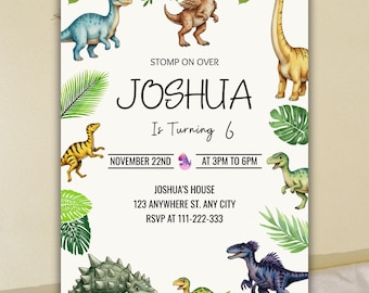 Invito di compleanno a tema dinosauro: modello di invito modificabile e stampabile per dinosauri