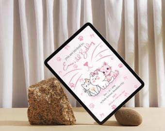 Modello modificabile per invito di compleanno a tema gatto: Festa dei gattini (download digitale)