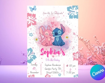 Stitch & Angel Einladungskarte zum Geburtstag: Tropical Lilo Party (Digitaler Download)