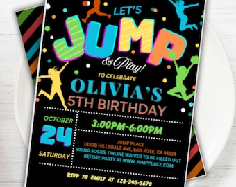 Invito di compleanno Tie Dye Jump, modello Canva modificabile (download digitale)