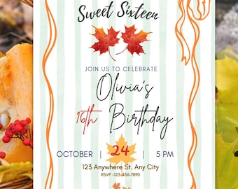 Invito per il compleanno dei 16 anni, modello Canva modificabile (download digitale)