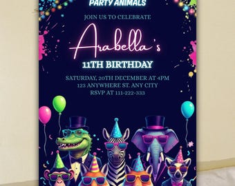 Modello di invito di compleanno per bambini a tema animali da festa: invito stampabile (download digitale)