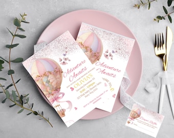 Modello di invito per baby shower a tema mongolfiera: design modificabile (download digitale)