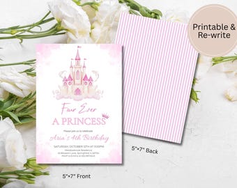 Invito di compleanno a tema castello della principessa: tema fiabesco, modello Canva modificabile (download digitale)