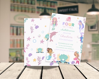 Modello di invito di compleanno a tema sirena: download digitale modificabile da Canva