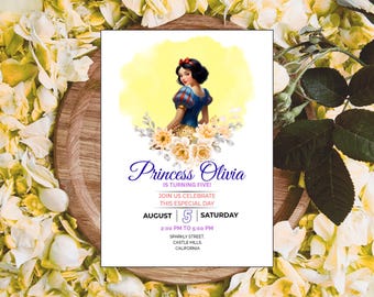 Invito di compleanno della principessa Biancaneve: modello Canva modificabile (download digitale)