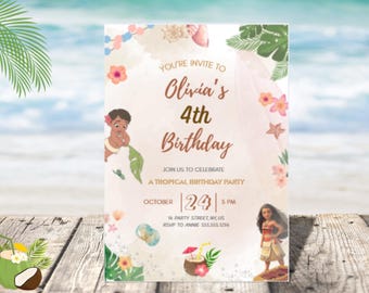 Invito di compleanno per Baby Moana: modello Canva modificabile (download digitale)
