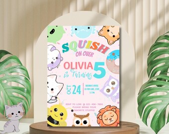 Invito di compleanno modificabile Squishmallow: modello per feste personalizzabile (download digitale)