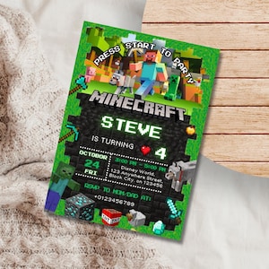 Editable Pixel Birthday Invitation | Gamer Block Party Invite | Boys Video Game Birthday Template | Digital Canva Download | Digital Invites