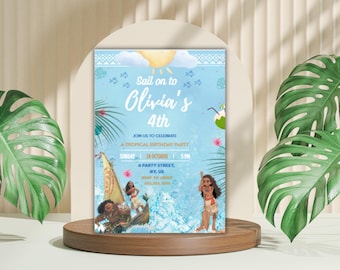 Moana Birthday Invitation: Editable Hawaiian Luau Party (Digital Download)
