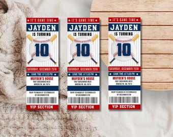 Invito di compleanno con biglietto da baseball: modello modificabile (download digitale)