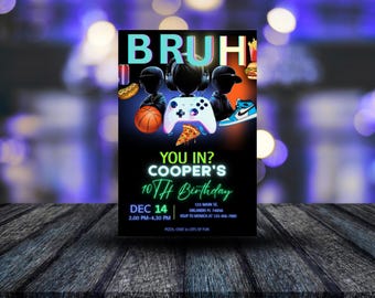 Invito di compleanno per giocatori al neon: modello modificabile per una serata di gioco (download digitale)