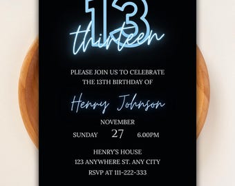 Invito per il 13° compleanno modificabile: modello di invito Canva scaricabile immediatamente