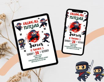 Invito di compleanno Ninja: modello Canva modificabile (download digitale, 5x7 pollici)