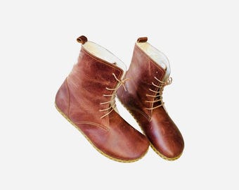 Botines descalzos de cuero hechos a mano - Remache de cobre - Marrón clásico