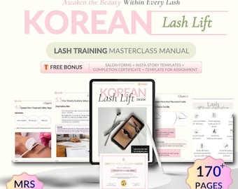 Lash Training Manual Template | Korean Lash Lift Course | Editable on Canva | Resellable | Pink and Green Edition