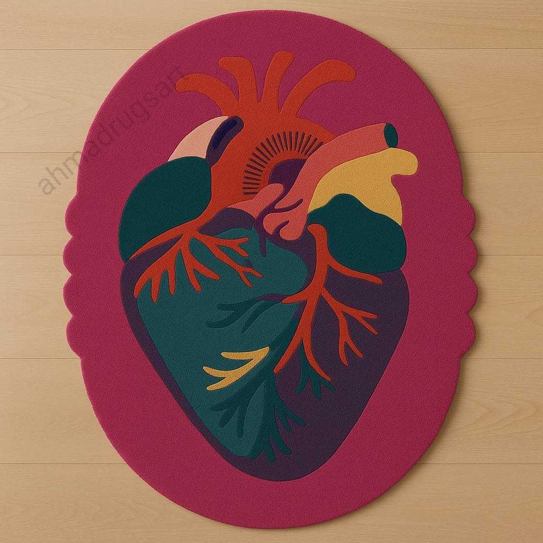 Anatomical Heart Tufted Rug Handmade Modern Oval Wool Rug Colorful Art ...