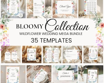 Wildflower Wedding Bundle, Editable Boho Floral Invitation Set, Large Wedding Bundle Template, Printable DIY Mega Wedding Suite, Bloomy
