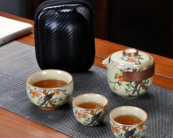 Hand-Painted Porcelain Travel Tea Set - Chinese Floral Design