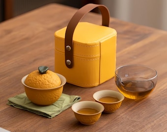 Portable Ceramic Gongfu Tea Set: Orange Design Travel Set