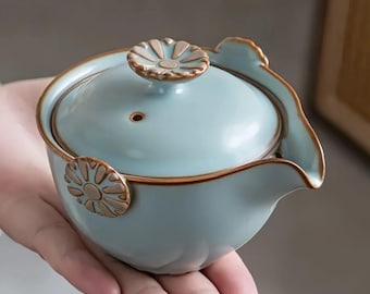 Juego de té portátil de porcelana azul y blanca: regalo de viaje