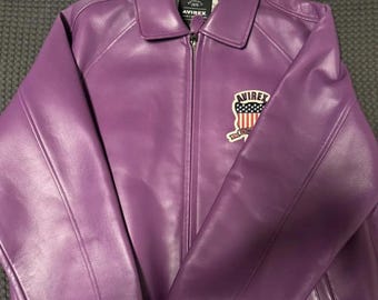 Chaqueta de cuero Avirex USA Icon Bomber, auténtica piel de vaca, chaqueta de moda urbana morada Avirex, el mejor regalo para él/ella