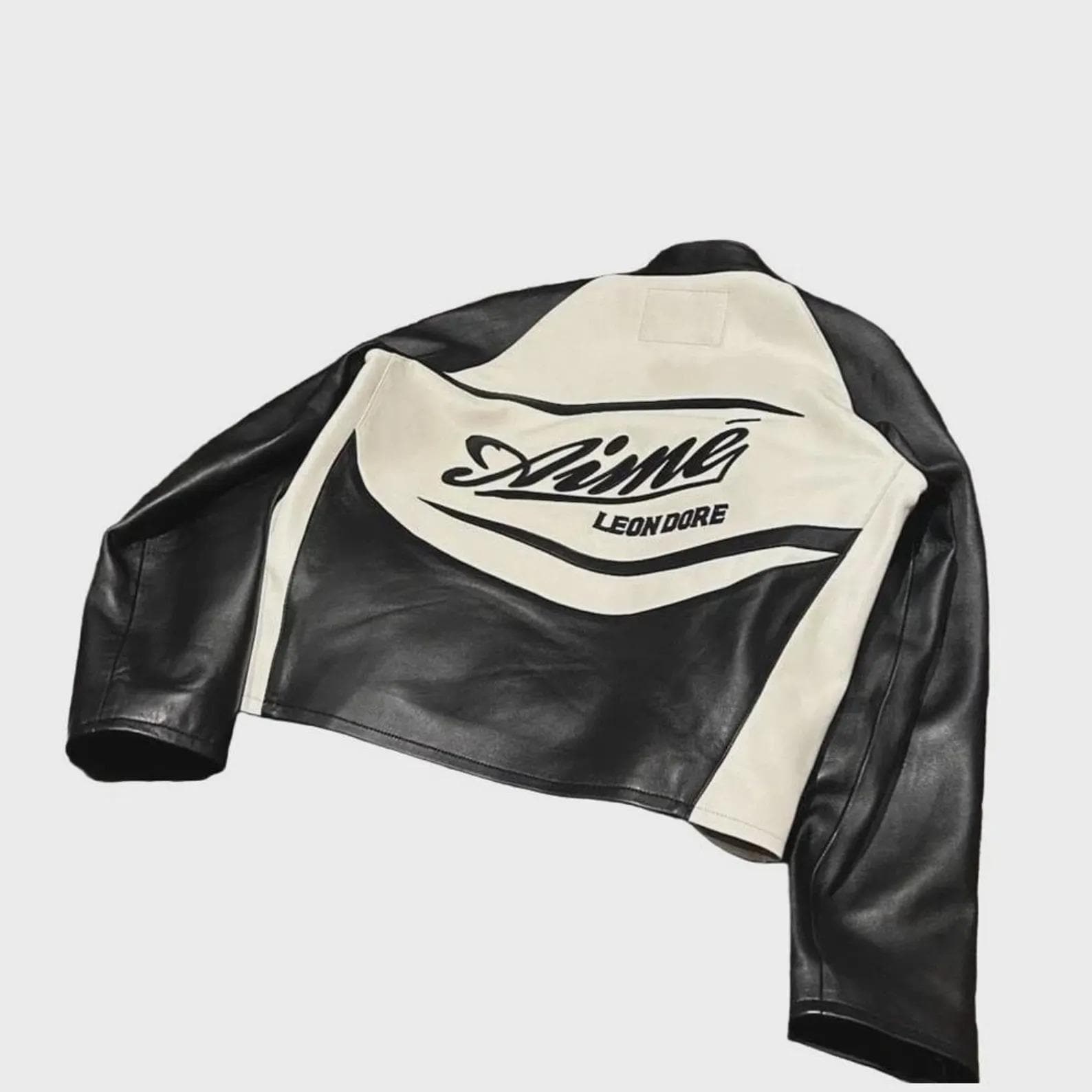 ジャケット・アウター Aime Leon Dore Caferacer leather jacket Aime Leon Dore Leather Café Racer Jacket Black White Motorcycle