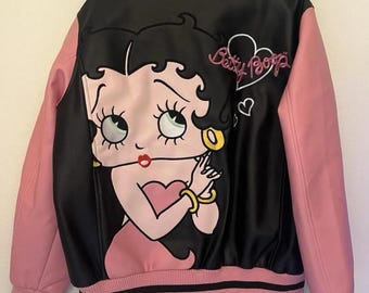 Betty Boop Vintage Style Leather Varsity Jacket Genuine Cowhide Leather Retro Cosplay Casual Streetwear Outfit Gift For Her