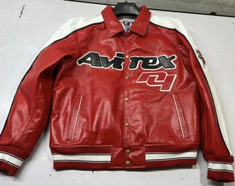 Chaqueta universitaria de cuero Avirex All Star Coolers Vintage: estilo bomber retro rojo y blanco / Chaqueta deportiva de inspiración noventera / Ropa de abrigo masculina