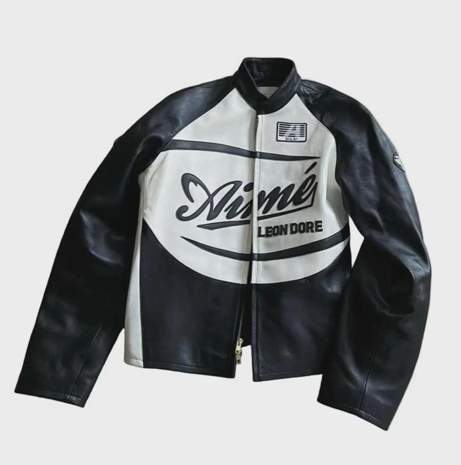 Aime Leon Dore Leather Café Racer Jacket Black White Motorcycle